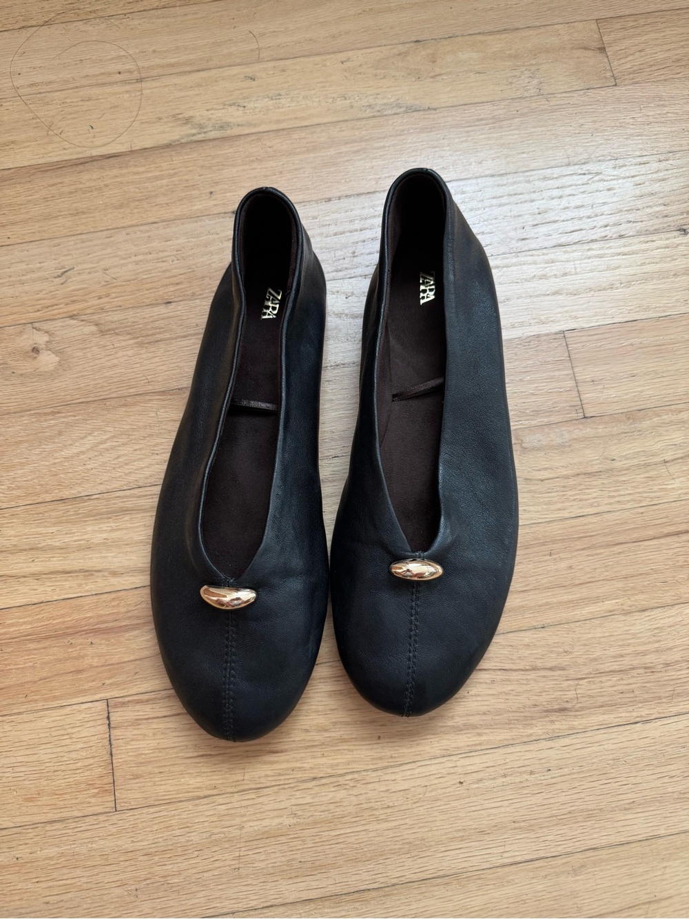 Zara Leather Ballerina Shoes with Metal Detail